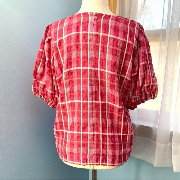 NWT Madewell Azalea Plaid Short Puff Sleeve Popover Top - Picture 6 of 10
